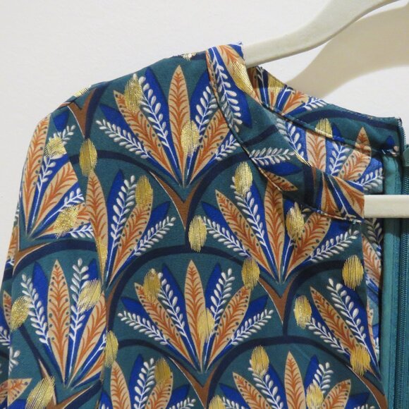 ANTHROPOLOGIE TRAFFIC PEOPLE Metallic Leaf Print Wide Leg Jumpsuit Boho - Size M - Picture 6 of 16